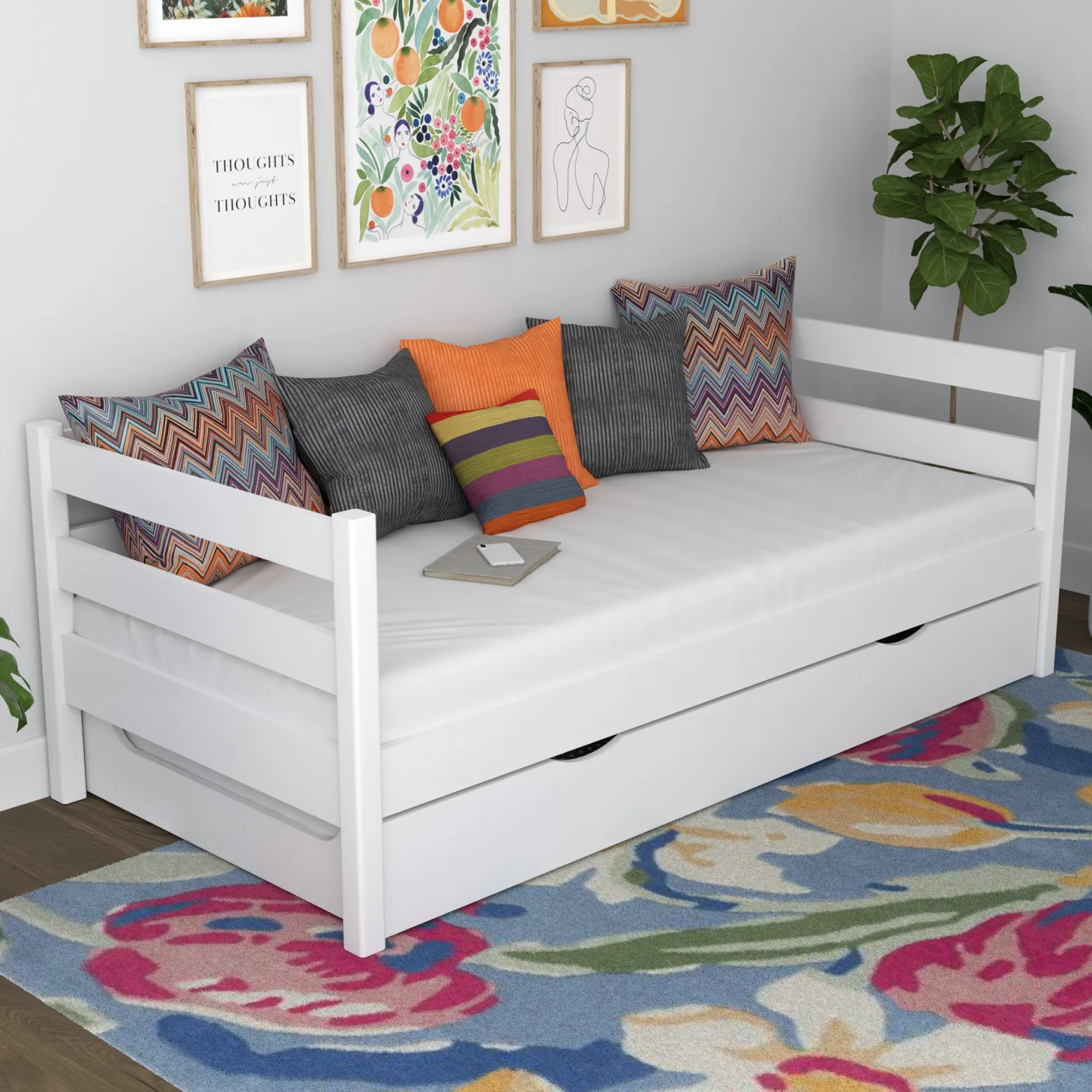 Drewniane łóżko sofa z szufladą na materac N01