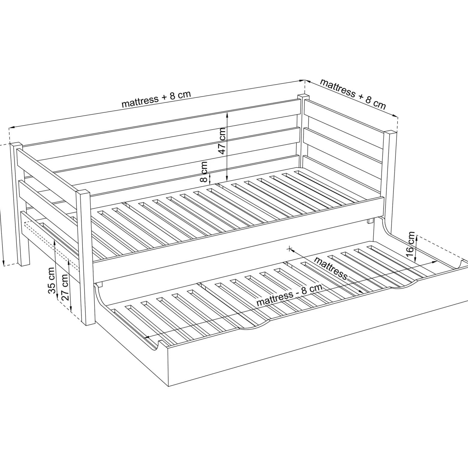 Drewniane łóżko sofa z szufladą na materac N01