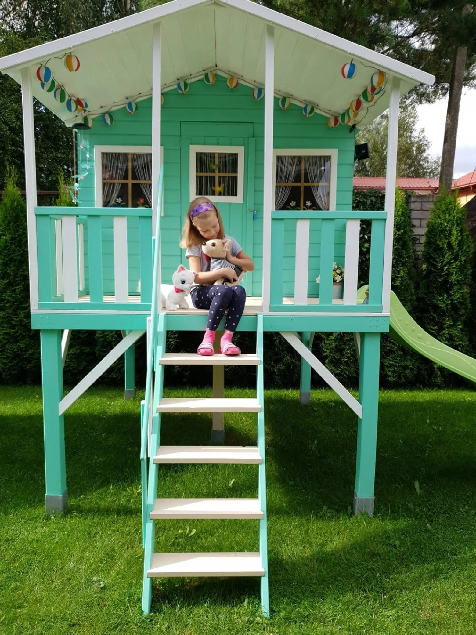 Drewniany Domek dla Dzieci Gucio z Huśtawką Plac Zabaw Ogród