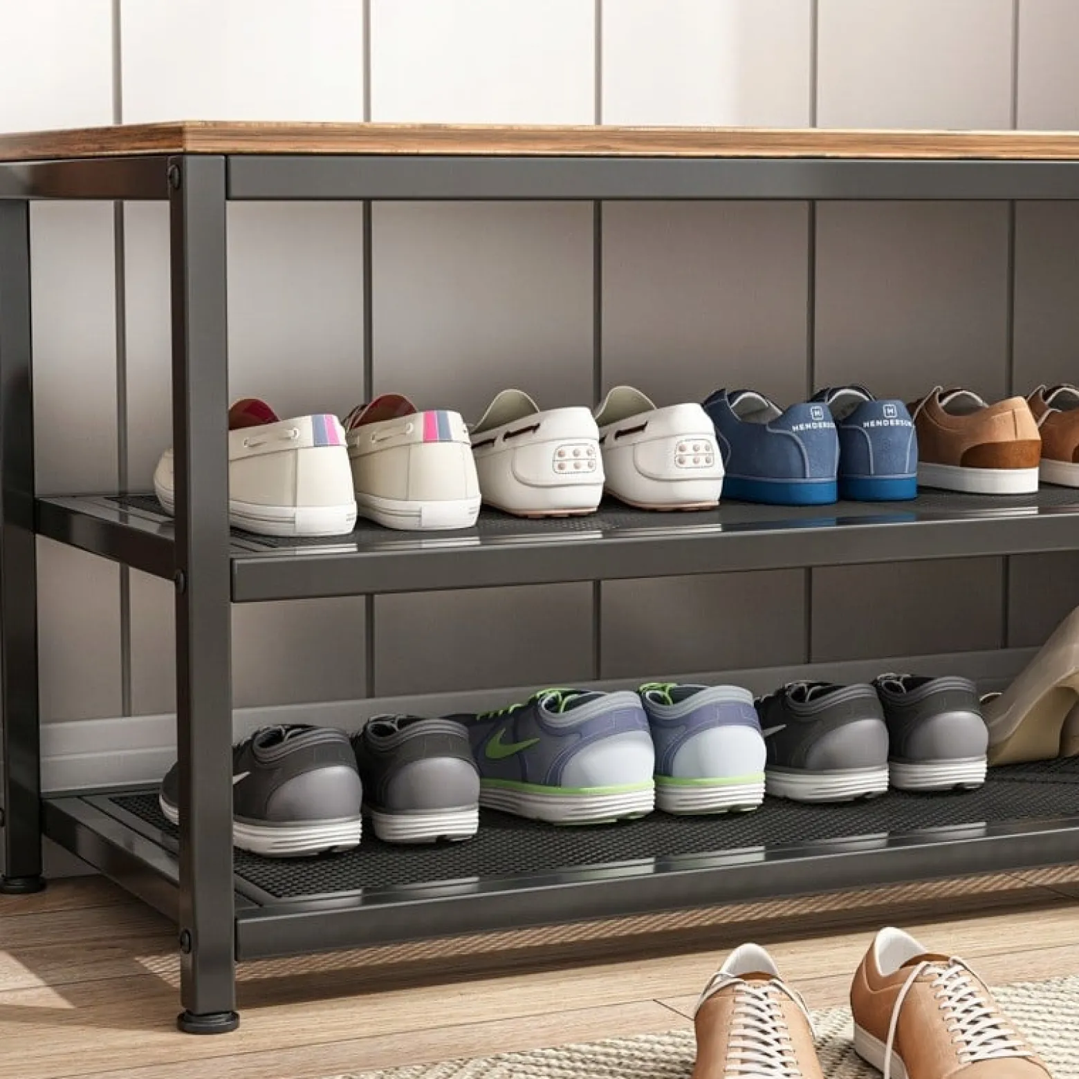Duża szafka na buty z siedziskiem loft retro 73 cm