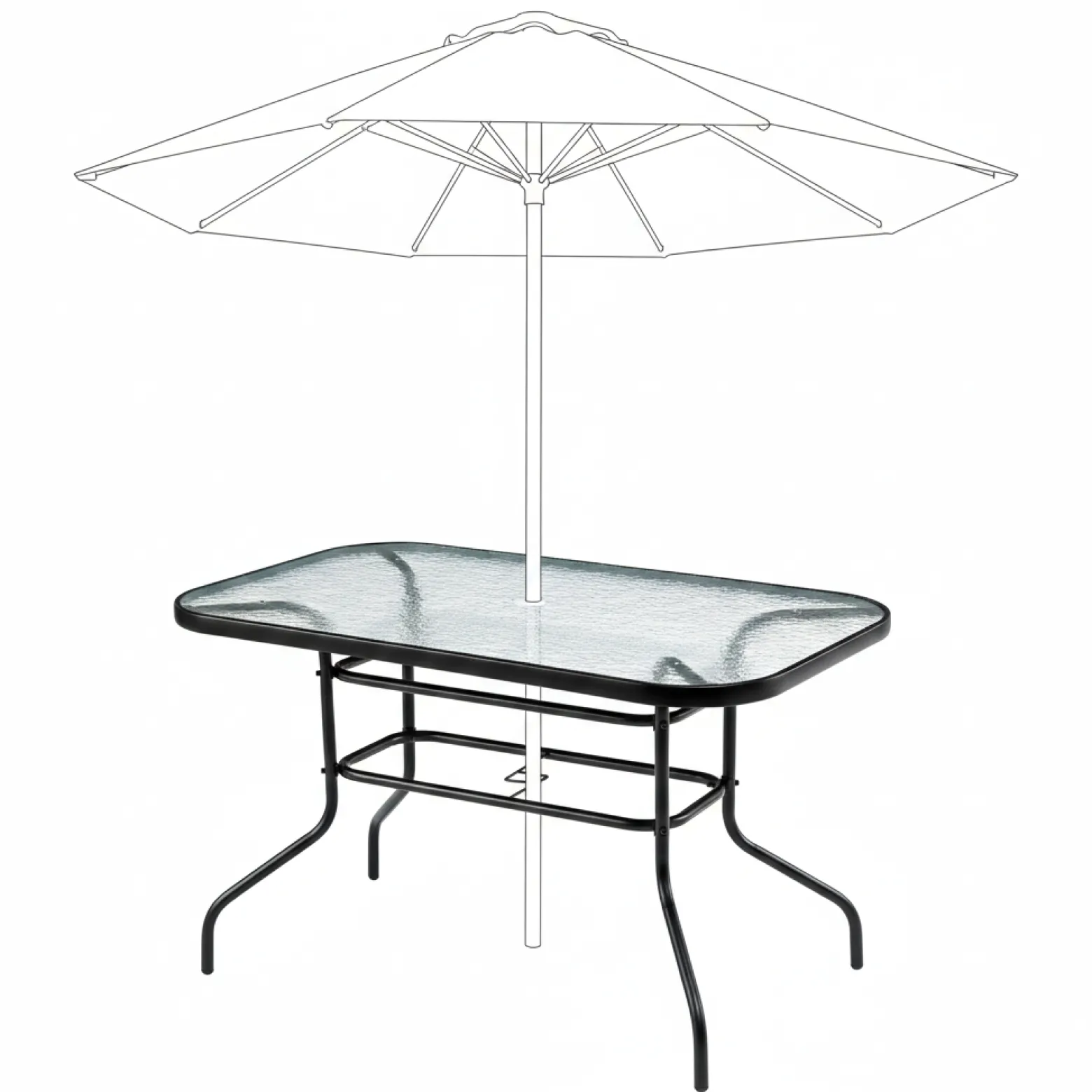 Duży szklany stół ogrodowy taras balkon 120x70 transparentny otwór parasol
