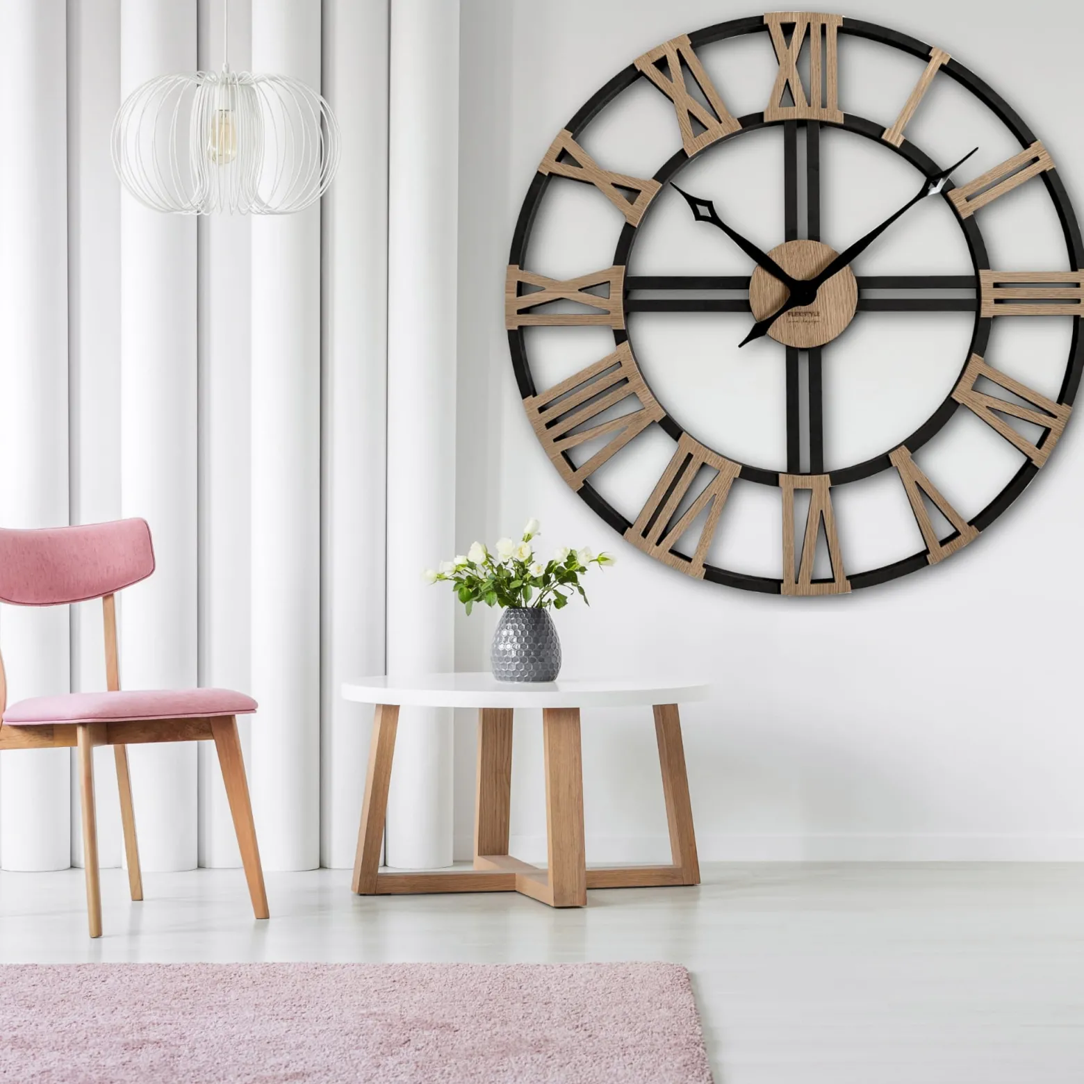 Duży zegar ścienny WOOD LOFT 80cm