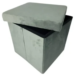 Dwie pufy jasnoszare do salonu sypialni składane welur 38x38x37 | Begryf