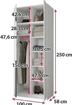 Dwudrzwiowa biała szafa uchylna z lustrem 100 cm ASAN