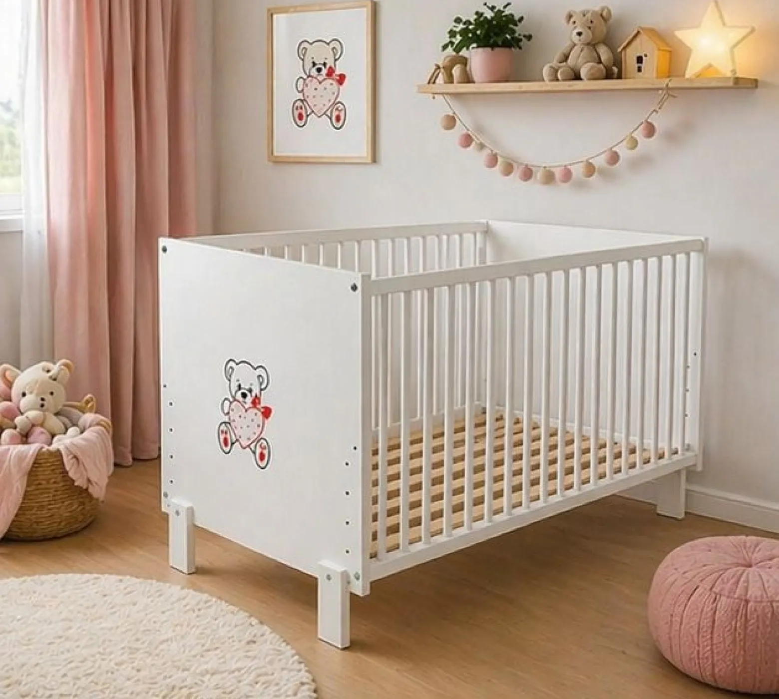 Łóżeczko dziecięce 120x60 bukowe PAULA Biala CZERWONE SERCE