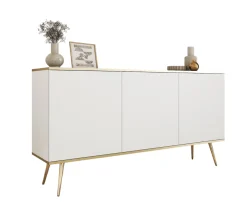 Elegancka komoda do sypialni na wysokich nóżkach POLO BIAŁY+ZŁOTY