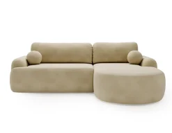 Elegancki beżowy narożnik CLOUDY prawy w tkaninie welurowej z obłym bokiem