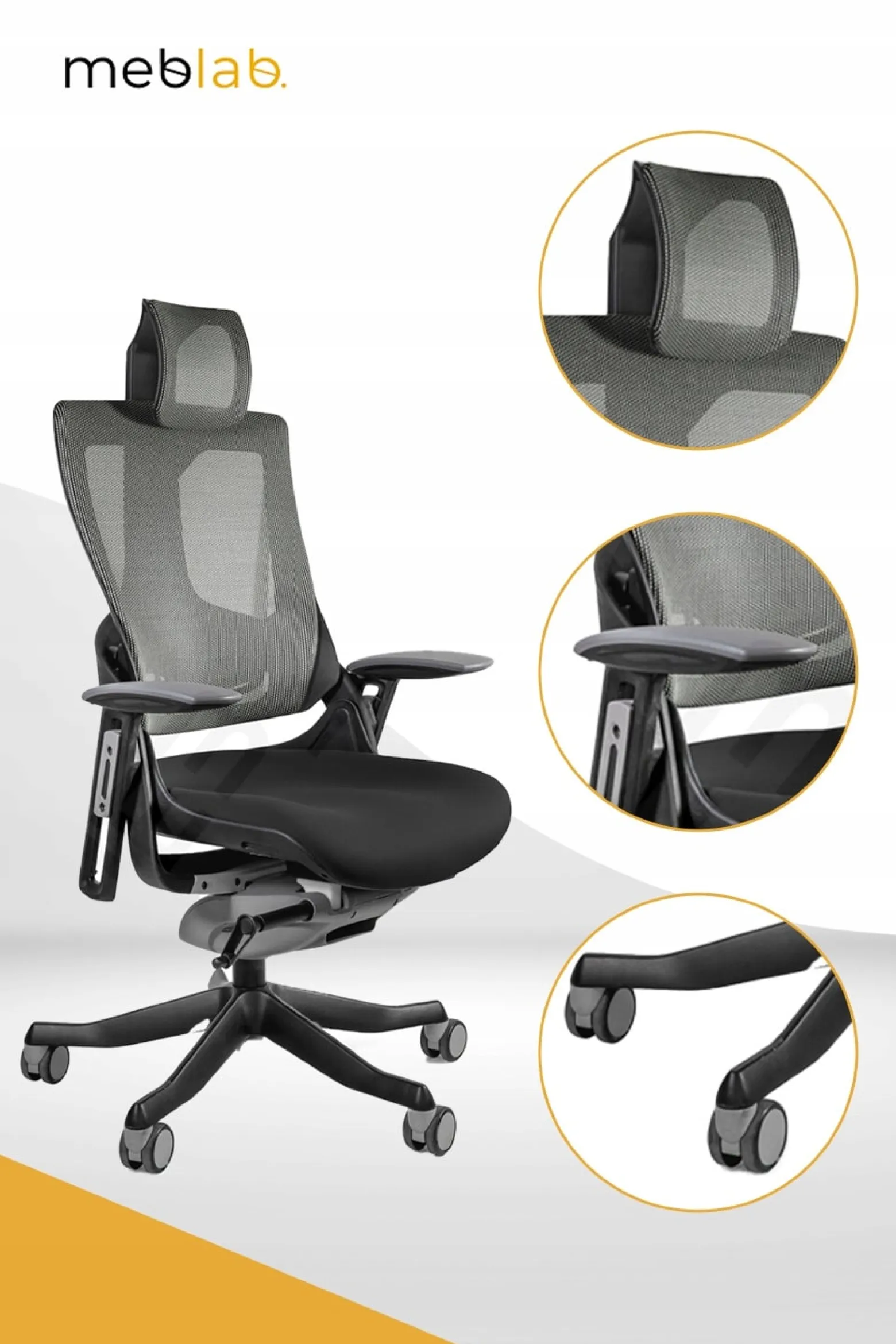 Ergonomiczny fotel biurowy WAU 2 czarny siatka/tkanina