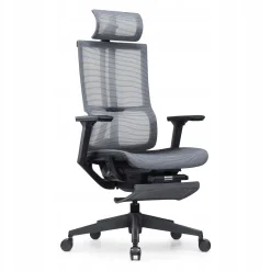 Ergonomiczny fotel z podnóżkiem EXPERTA szary siatka