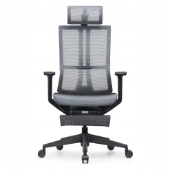 Ergonomiczny fotel z podnóżkiem EXPERTA szary siatka