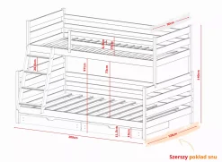 FAMI 90x200/120x200 białe łóżko piętrowe z szerszym pokładem Lano Meble