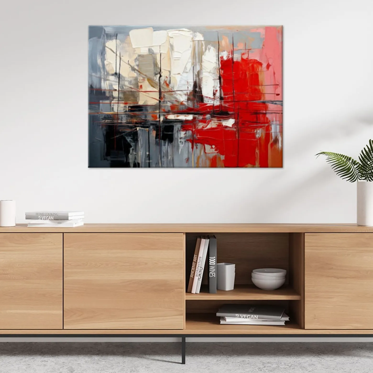 Feeby Abstrakcja obraz nowoczesny do salonu, Czerwony beżowy szary 60x40