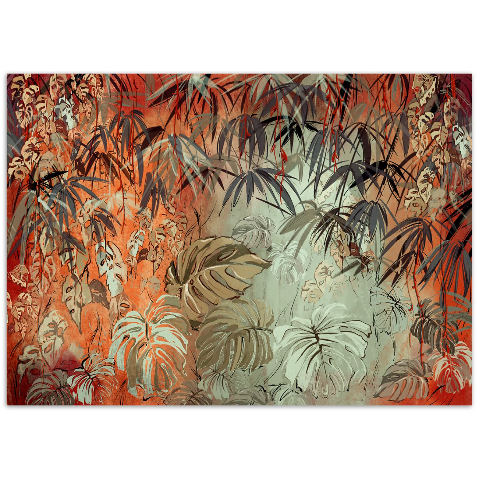 Feeby Fototapeta, Tropikalne liście w dżungli malowane 150x105