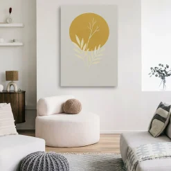 Feeby Obraz Japandi, Liście Gałązka Minimalizm Złoty Jasnoszary 40x60