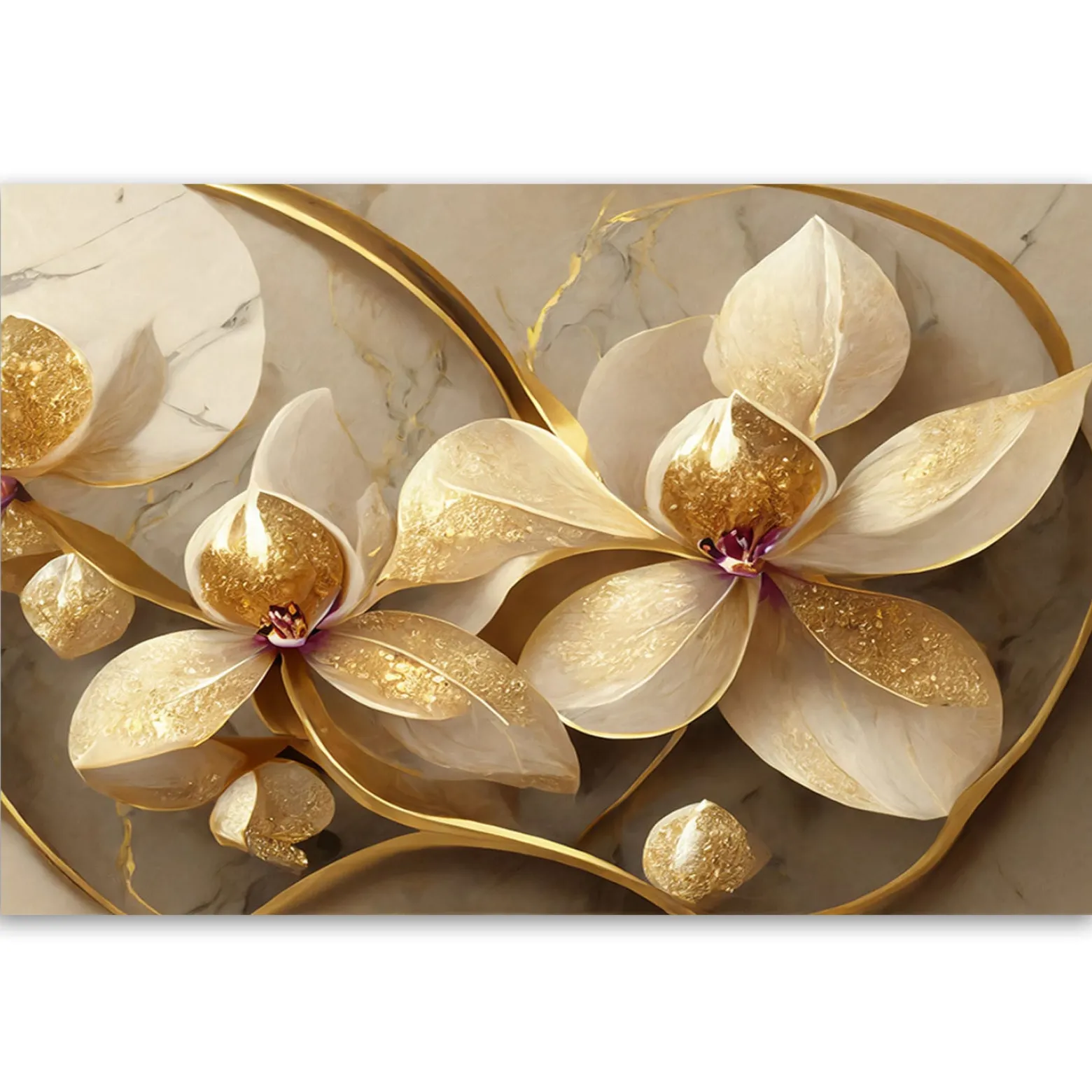Feeby Obraz, Kwiaty glamour złoty 60x40