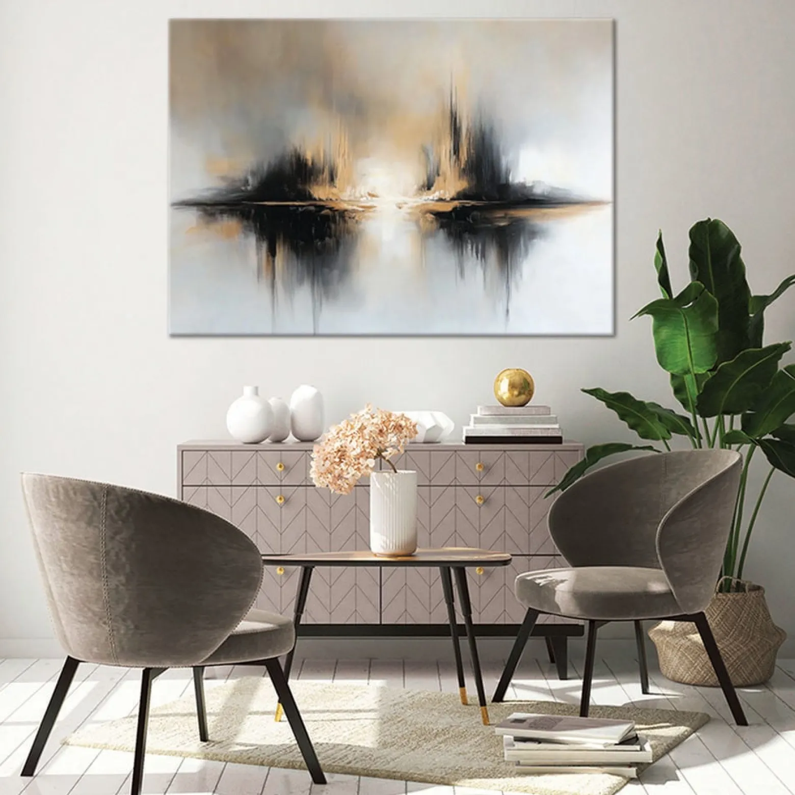 Feeby Obraz na płótnie, Abstrakcja Beżowo Szara 60x40