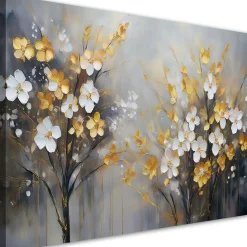 Feeby Obraz na płótnie, Abstrakcyjne Drzewo Kwiaty Złoty 60x40