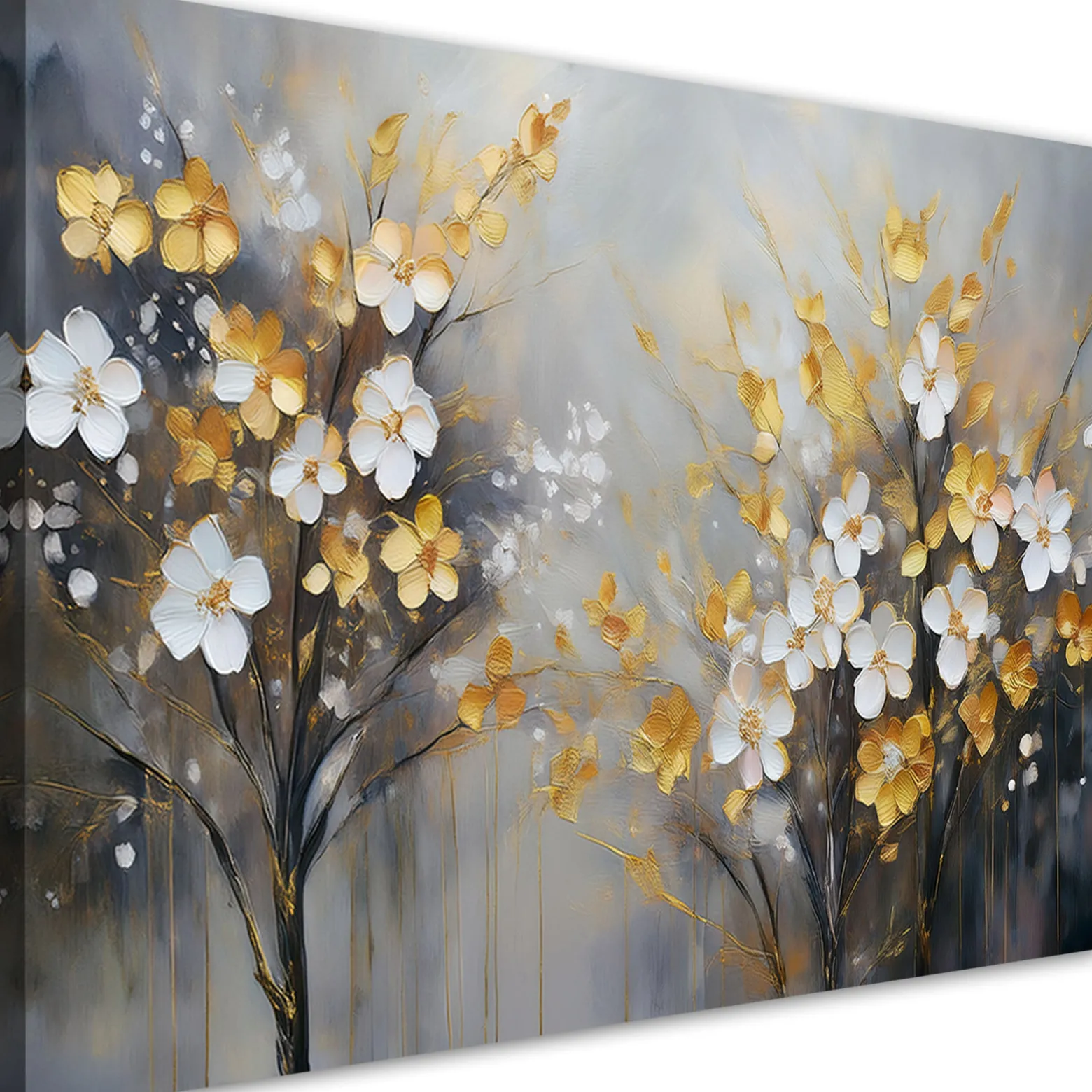 Feeby Obraz na płótnie, Abstrakcyjne Drzewo Kwiaty Złoty 60x40