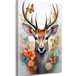 Feeby Obraz na płótnie, Jeleń Kwiaty Zwierzęta Natura 40x60