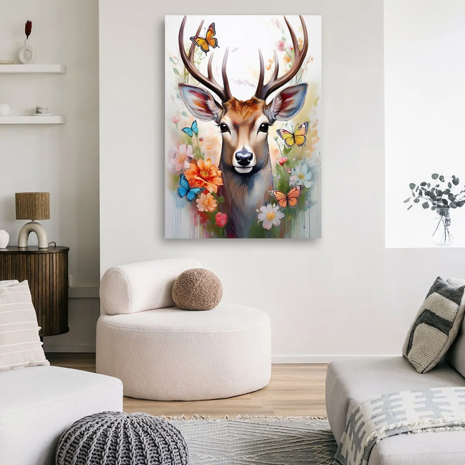 Feeby Obraz na płótnie, Jeleń Kwiaty Zwierzęta Natura 40x60
