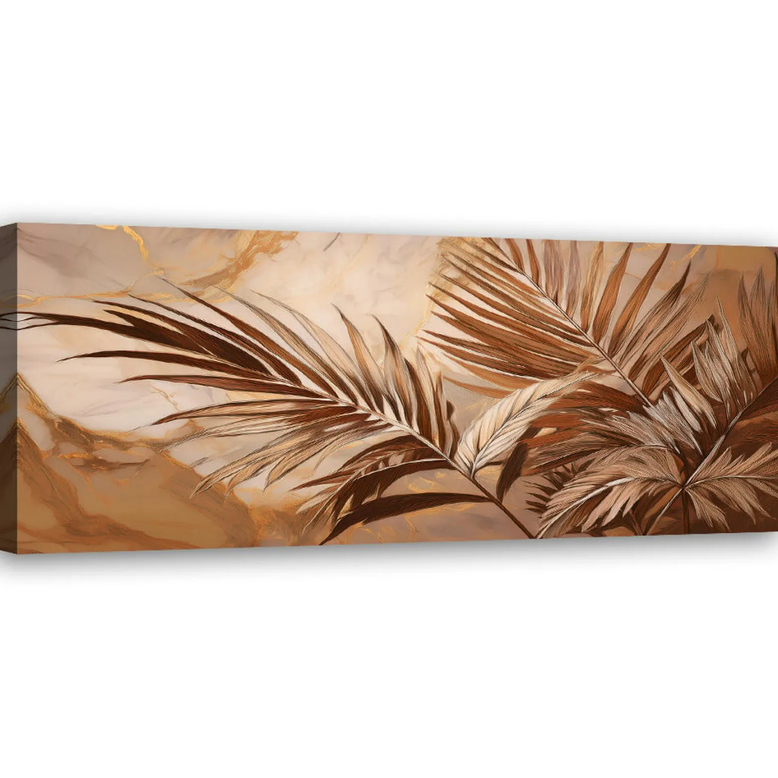 Feeby Obraz na płótnie, Liście Palmy Sepia Złoty Marmur 90x30