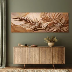 Feeby Obraz na płótnie, Liście Palmy Sepia Złoty Marmur 90x30