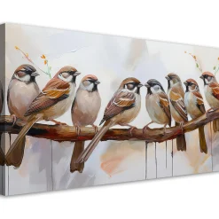 Feeby Obraz na płótnie, Ptaki Na Gałęzi Brązowy 120x60