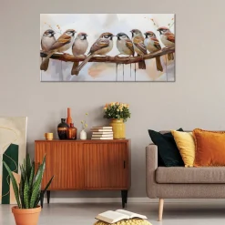 Feeby Obraz na płótnie, Ptaki Na Gałęzi Brązowy 120x60