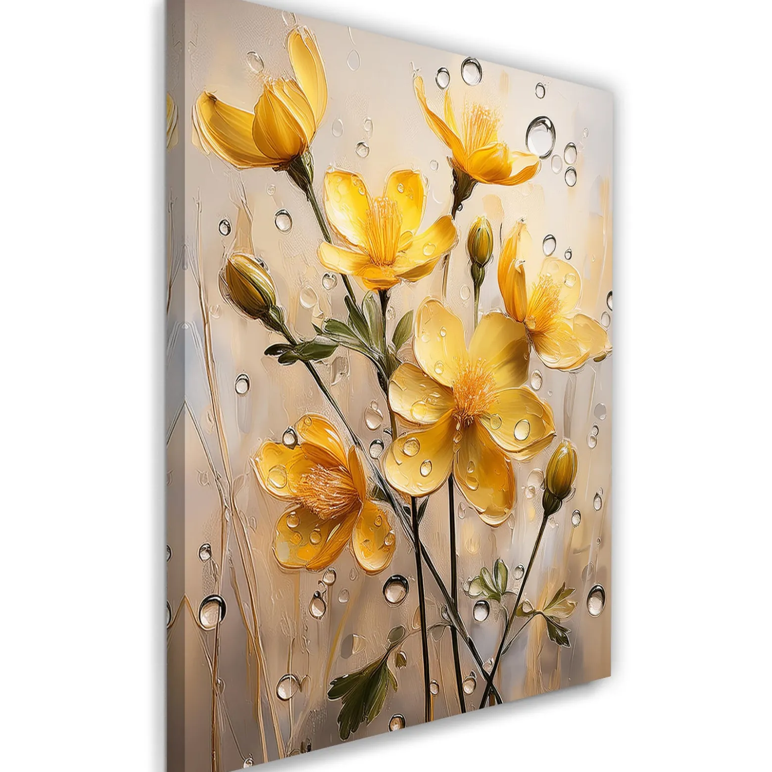 Feeby Obraz na płótnie, Żółte Kwiaty krople deszczu 40x60