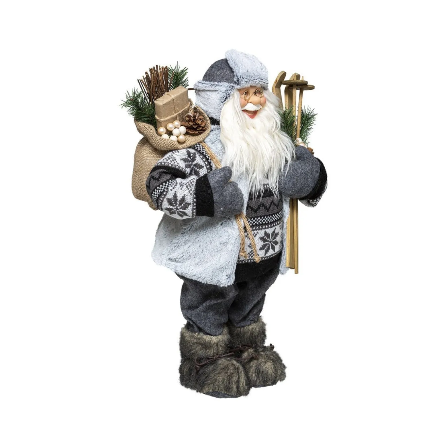 Figurka materiałowa Święty Mikołaj z nartami 45 cm