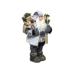 Figurka materiałowa Święty Mikołaj z nartami 45 cm
