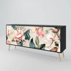 FLORAL GRACE Komoda 3 drzwi Czarna-Bukowa skośna