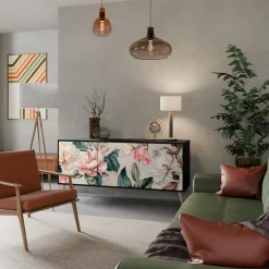 FLORAL GRACE Komoda 3 drzwi Czarna-Bukowa skośna