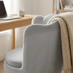 Fotel obrotowy krzesło muszelka welurowy do biurka toaletki szare