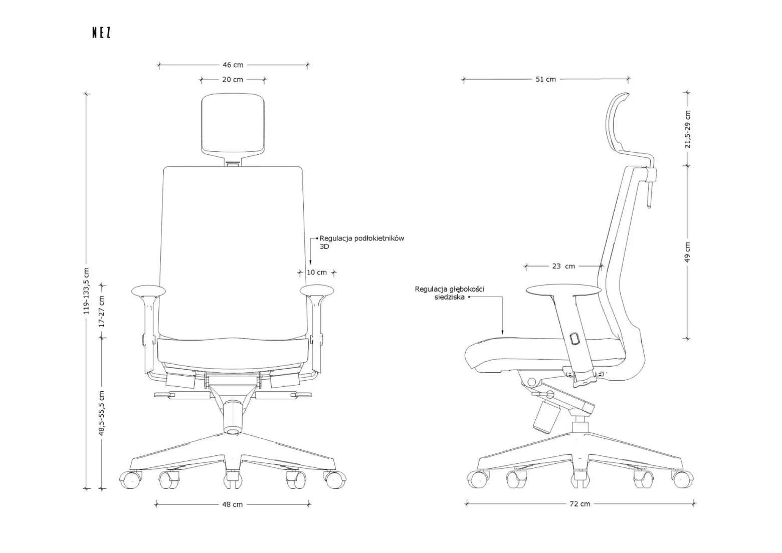 Fotel biurowy ergonomiczny NEZ czarny siatka/tkanina