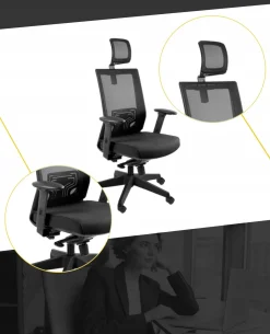 Fotel biurowy ergonomiczny NEZ czarny siatka/tkanina