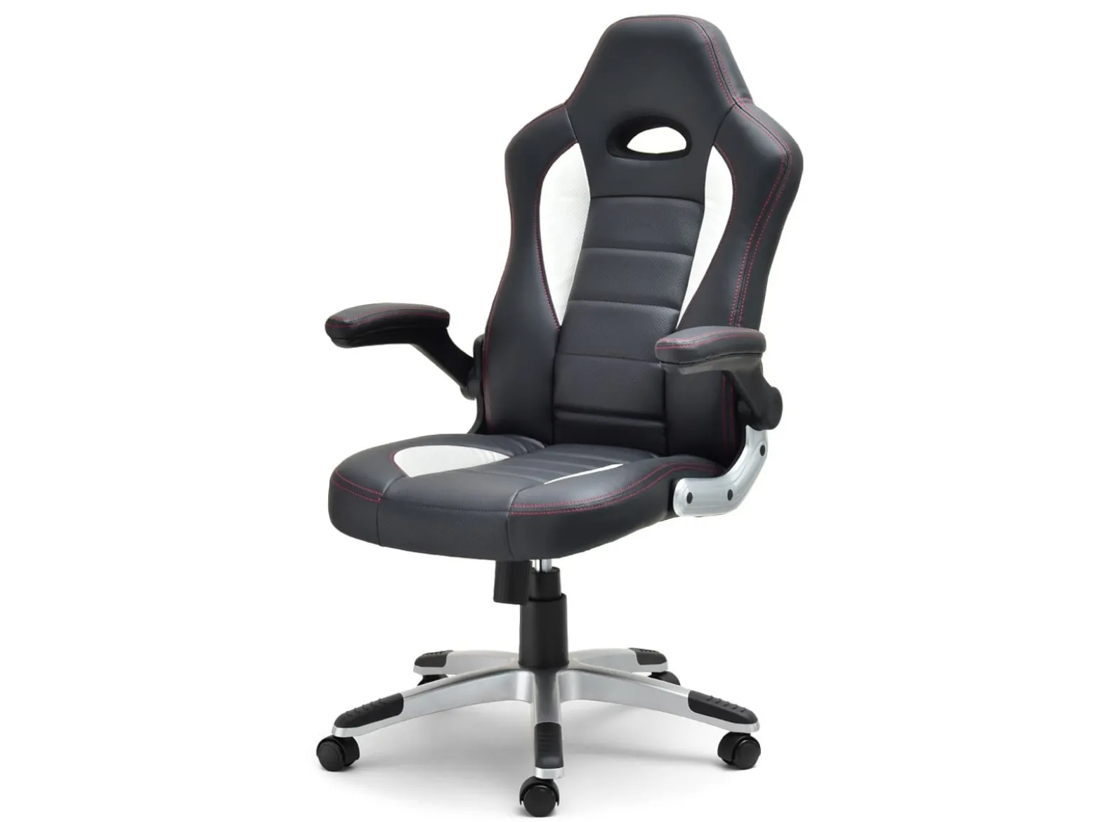Fotel-Biurowy Racer-3-Redline Biały Skóra-Eko, Podstawa Szary
