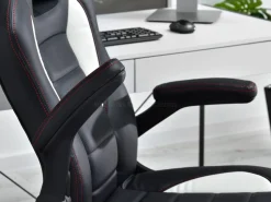 Fotel-Biurowy Racer-3-Redline Biały Skóra-Eko, Podstawa Szary