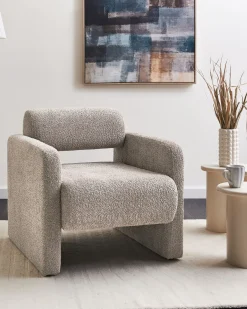 Fotel boucle w stylu retro beżowy