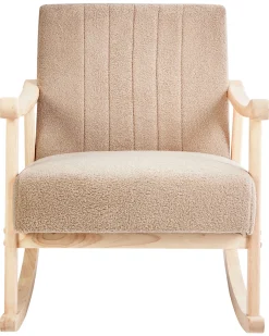 Fotel bujany boucle drewniane nóżki beżowy