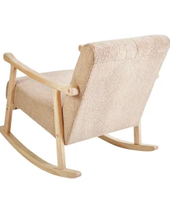 Fotel bujany boucle drewniane nóżki beżowy