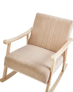 Fotel bujany boucle drewniane nóżki beżowy