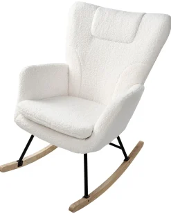 Fotel bujany tapicerowany boucle biały
