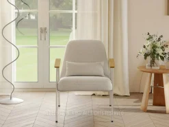 Fotel Elia beżowy tkanina dąb, podstawa beż
