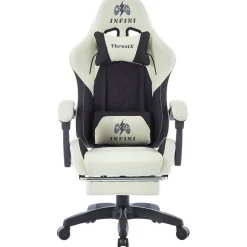 Fotel Extreme gamingowy z podnóżkiem oddychający ThrustX Black-Cream