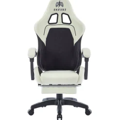 Fotel Extreme gamingowy z podnóżkiem oddychający ThrustX Black-Cream