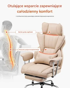 Fotel managerski biurowy brązowy z podnóżkiem – regulowane podłokietniki