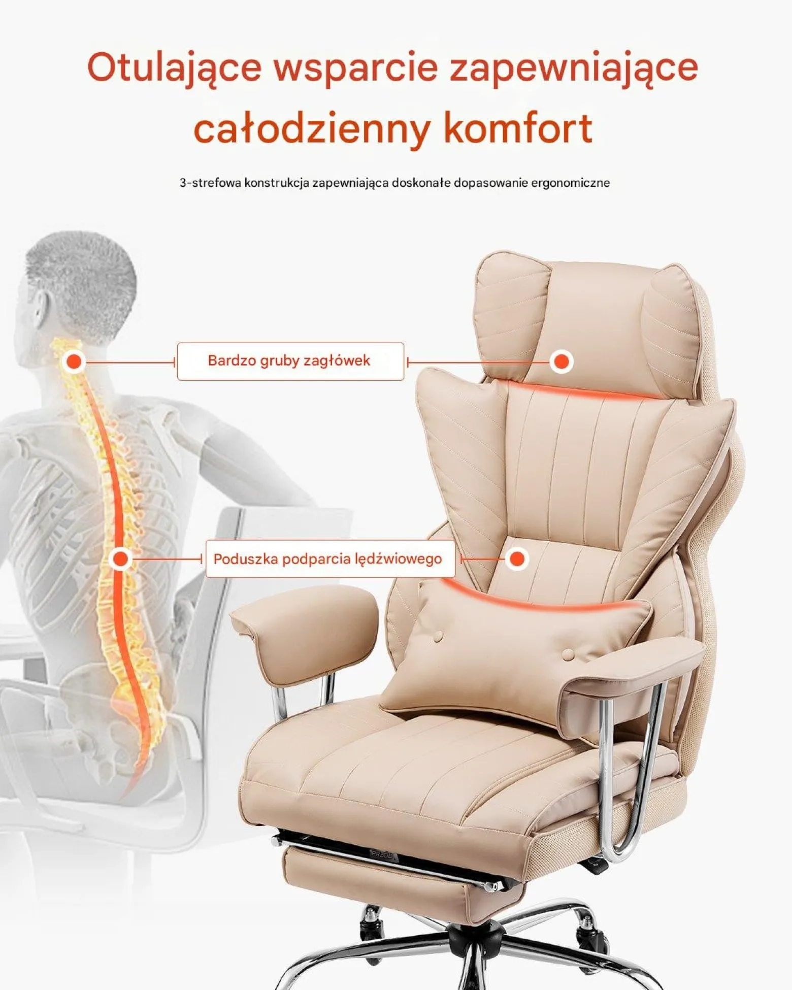 Fotel managerski biurowy brązowy z podnóżkiem – regulowane podłokietniki