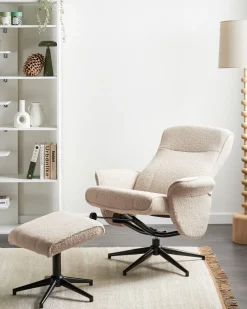 Fotel relaksacyjny podnóżek materiał boucle beżowy