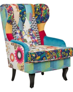 Fotel uszak patchwork wielokolorowy niebieski